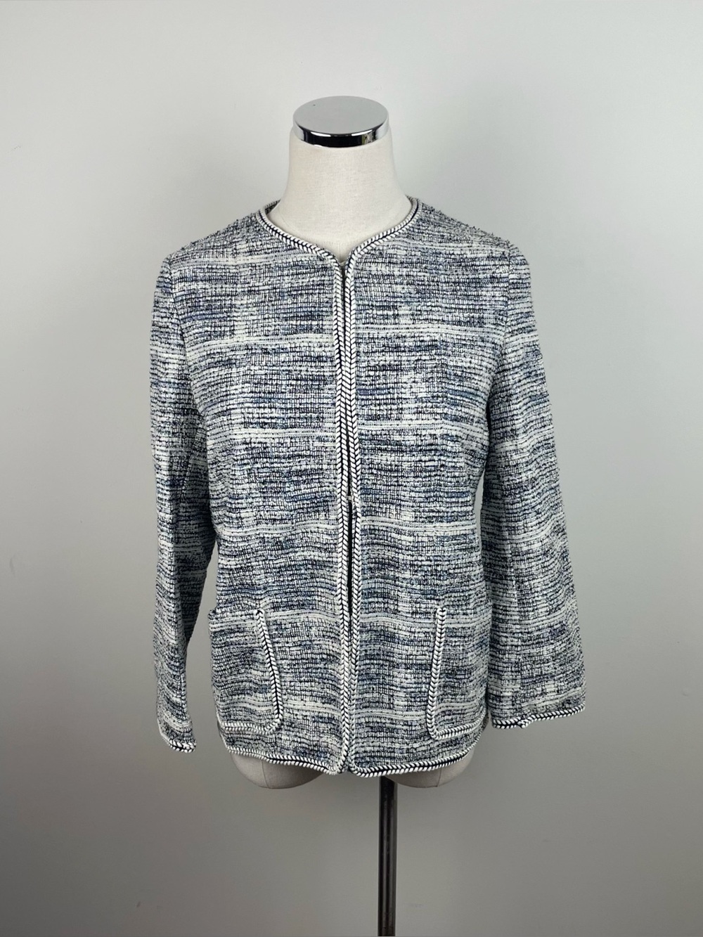Max Studio Navy Blue White Tweed Jacket Women Size Small New With Tag